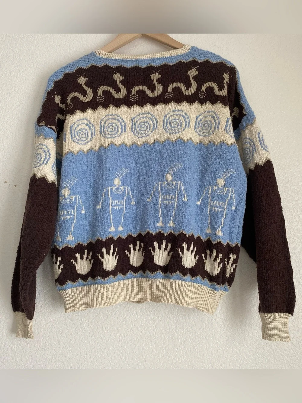 Vintage Felizzi hieroglyphic parietal art hand loomed knitted cardigan sweater - Picture 4 of 16